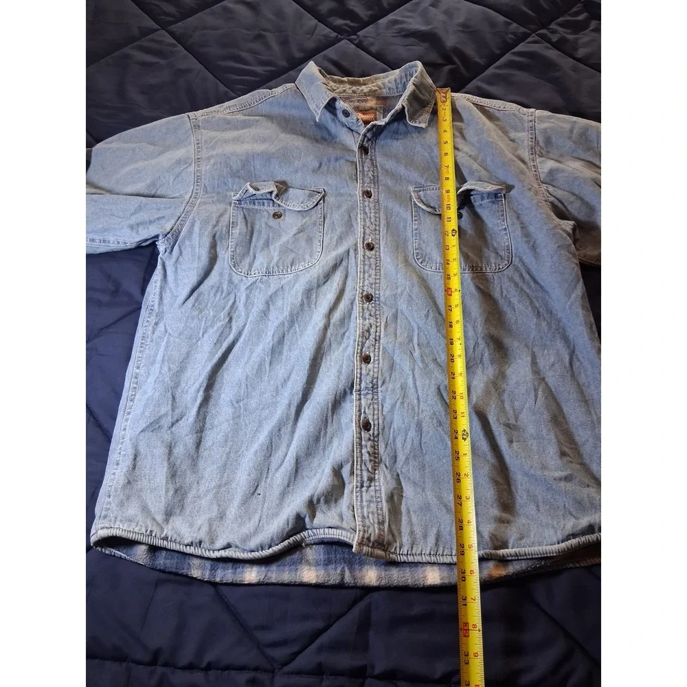 Levi Strauss Mens XL Denim Shirt Jacket Plaid Fleece Lined Light Wash Blue - Picture 3 of 7